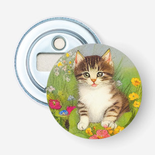 Vintage Smiling Cat Illustration Bottle Opener