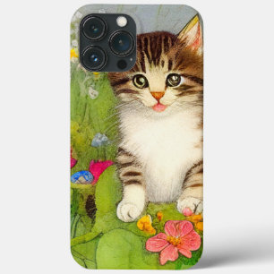 Vintage Smiling Cat Illustration iPhone 13 Pro Max Case