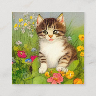 Vintage Smiling Cat Illustration Enclosure Card