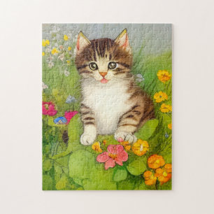 Vintage Smiling Cat Illustration Jigsaw Puzzle