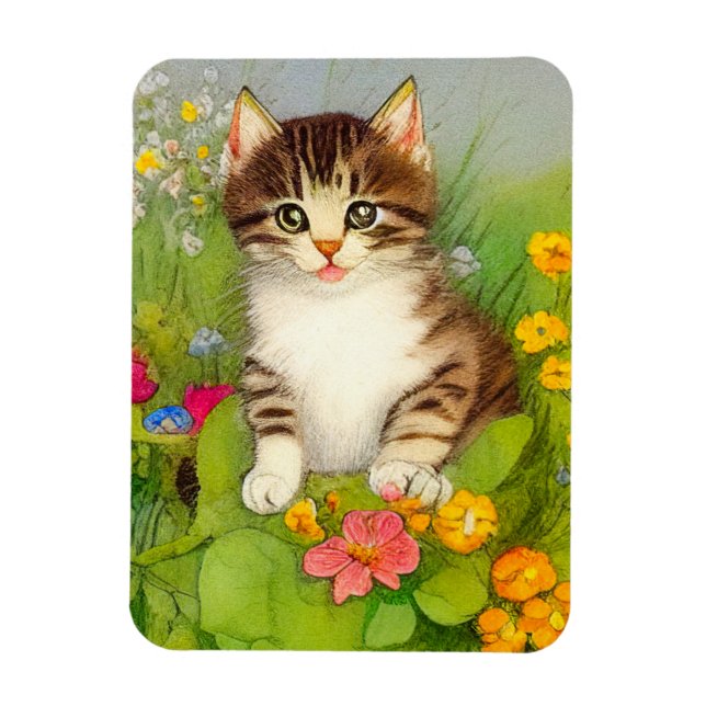 Vintage Smiling Cat Illustration Magnet (Vertical)