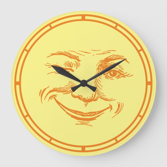Vintage Smiling Moon Face Large Clock (Front)