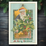 Vintage Smiling Santa, Christmas Tree and Star Tissue Paper<br><div class="desc">Charming old world Santa smiling down on decorated pine Christmas Tree with gold star beaming overhead with decorative frame and A Merry Christmas greeting in green Old English script. Background colour is editable.</div>