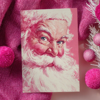 Vintage Smiling Santa Claus Retro Pink Christmas Holiday Card