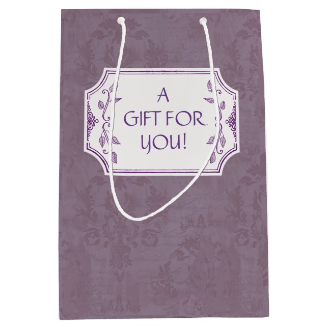 Vintage Smokey Mauve Damask Personalized  Medium Gift Bag (Front)