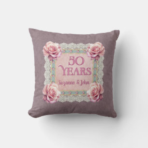 Vintage Smokey Mauve Damask Pink Rose Personalized Throw Pillow