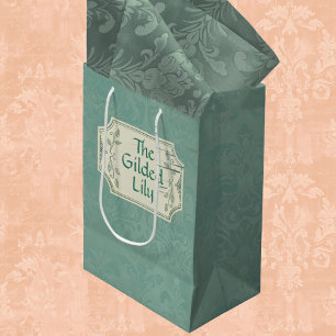 Vintage Smokey Pine Green Damask Personalized Medium Gift Bag