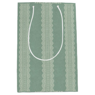 Vintage Smokey Pine Green Lace and Damask Medium Gift Bag