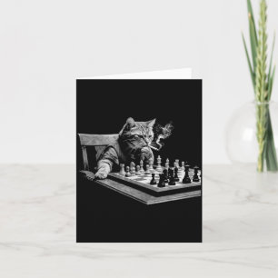Vintage Smoking Cat Playing Chess Board Game Day Card