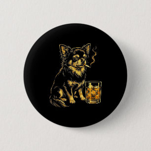 Vintage smoking chihuahua funny dog meme graphic  2 inch round button