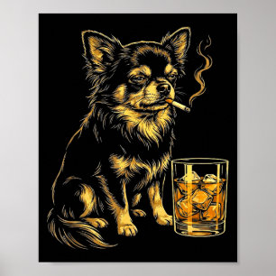 Vintage smoking chihuahua funny dog meme graphic poster