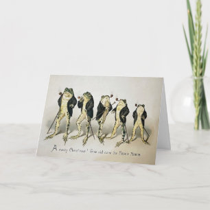 Vintage Smoking Frogs Christmas Card