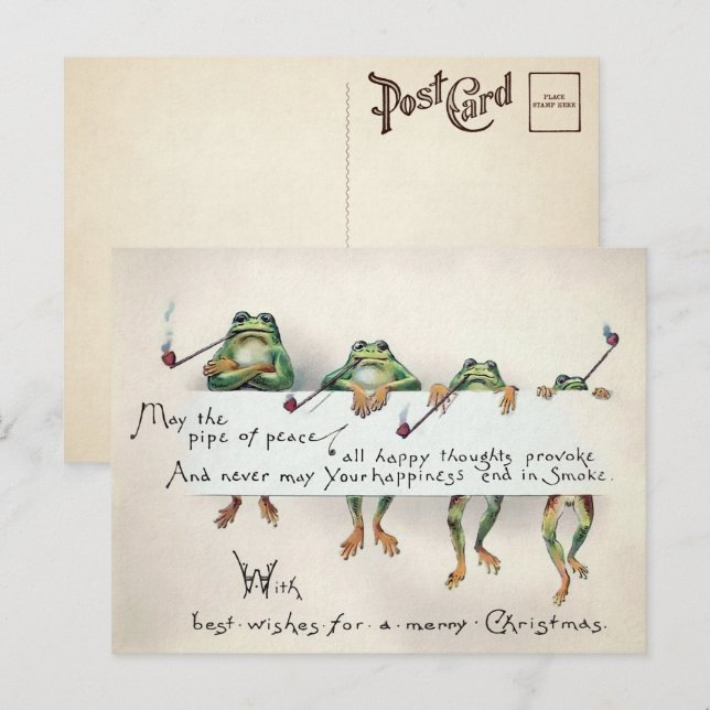 Vintage Smoking Frogs Christmas Postcard  (Front/Back)