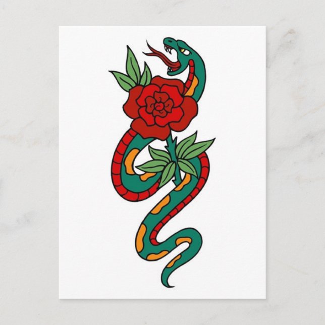 Vintage Snake and Rose Tattoo Art Postcard (Front)