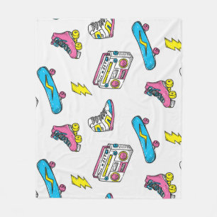 Vintage Sneakers Radio Skateboard Theme Fleece Blanket