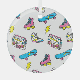 Vintage Sneakers Radio Skateboard Theme Glass Ornament