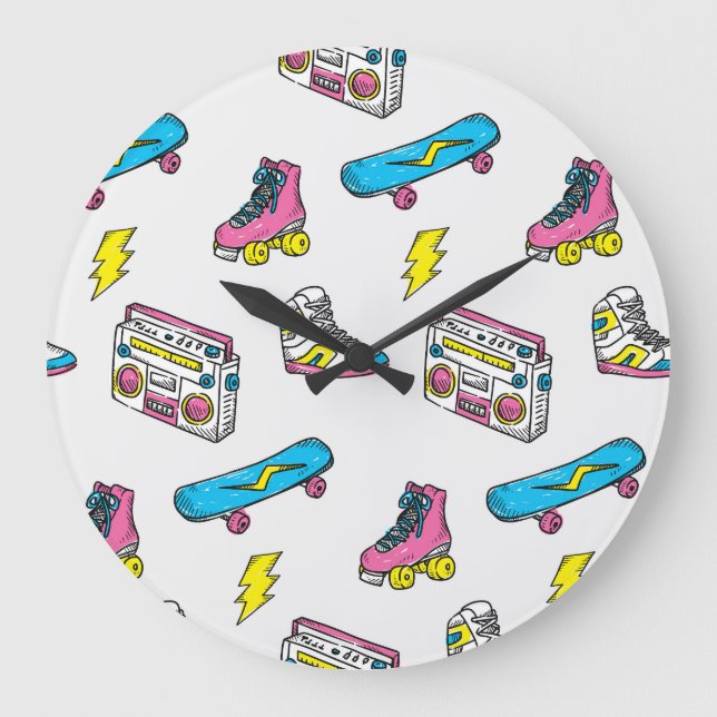 Vintage Sneakers Radio Skateboard Theme Large Clock (Front)