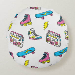 Vintage Sneakers Radio Skateboard Theme Round Pillow