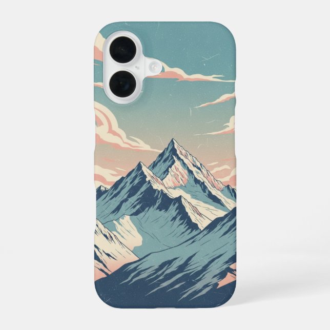 Vintage Snow-Covered Peaks iPhone 16 Case (Back)