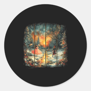 Vintage Snow Globe Nutcracker Christmas Coquette  Classic Round Sticker