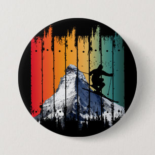 VINTAGE SNOW MOUNTAIN SKIING SKI GIFT 3 INCH ROUND BUTTON