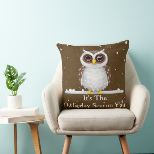 Vintage Snow Owl Throw Pillow