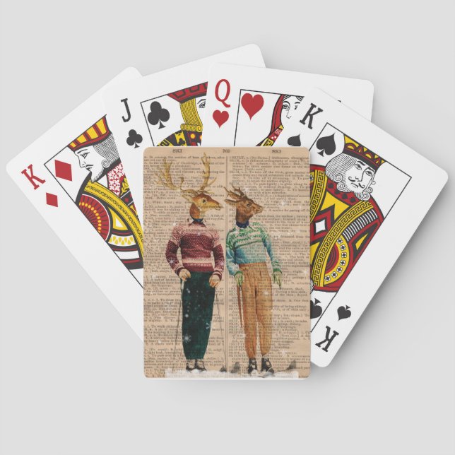 Vintage Snow Ski Deer Playing Cards (Back)