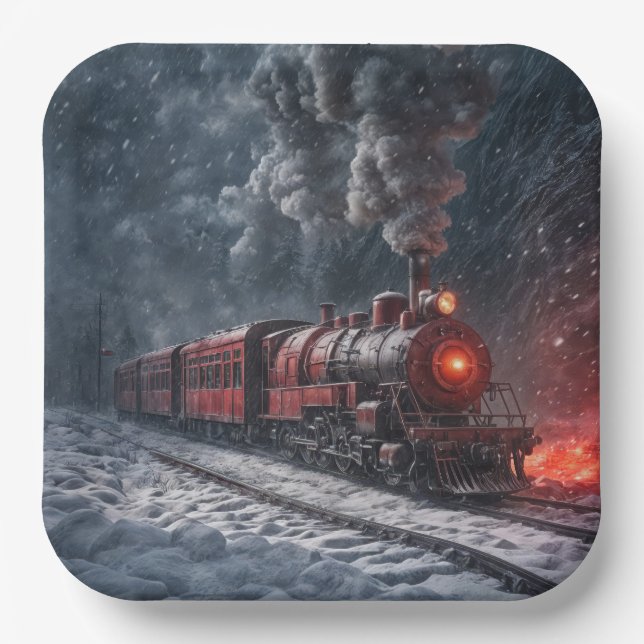 Vintage Snow Train Paper Plate (Front)