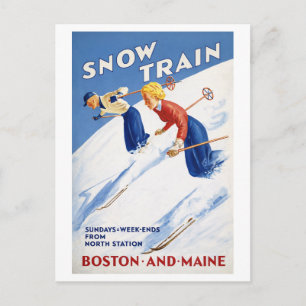 Vintage Snow Train Travel Poster Postcard