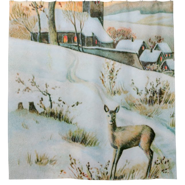 Vintage snow winter landscape with deer (Front)