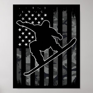 Vintage Snowboard Camouflage Usa American Flag Sno Poster
