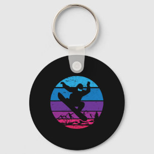 Vintage Snowboard Snowboarding Silhouette I Retro Keychain