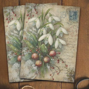 Vintage Snowdrop and Berry Bouquet Decoupage  Tissue Paper