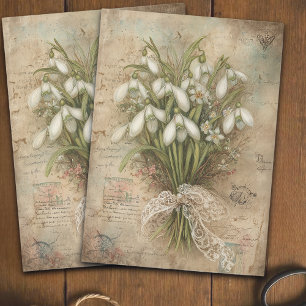 Vintage Snowdrop and Lace Bouquet Decoupage  Tissue Paper