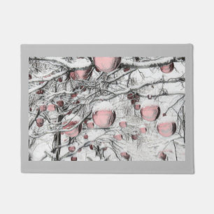 Vintage Snowed Trees with ornaments drawing Doormat