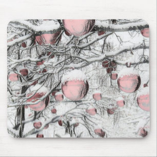 Vintage Snowed Trees with ornaments drawing Mouse Pad