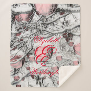 Vintage Snowed Trees with ornaments drawing Sherpa Blanket