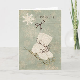 Vintage snowflake ice skates vintage winter teal  card