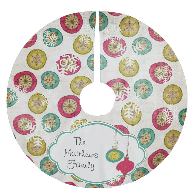 Vintage Snowflake Orbs Custom Holiday Tree Skirt (Front)