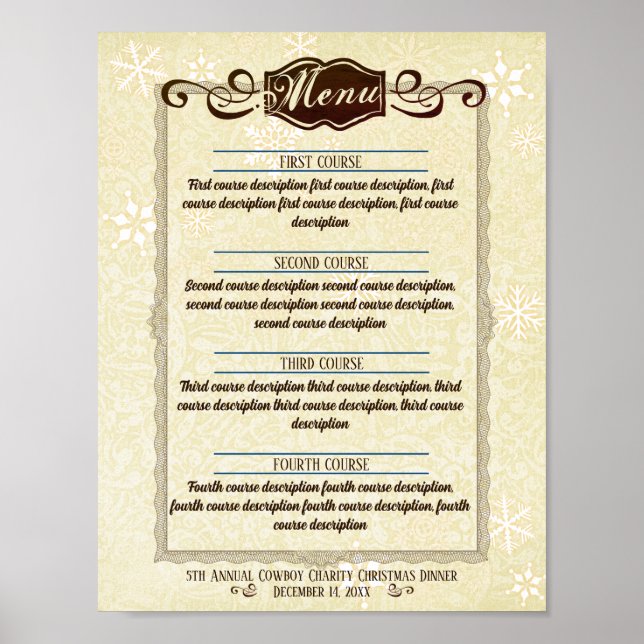 Vintage snowflakes Christmas personalized menu Poster (Front)