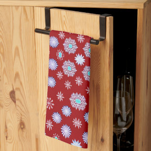 Vintage Snowflakes on Red Kitchen Towel