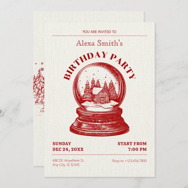 Vintage Snowglobe Christmas birthday  Invitation (Front/Back)