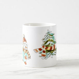 Vintage Snowman and Christmas Tree Mug