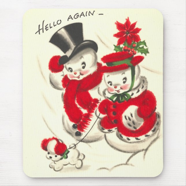 Vintage Snowman and Snowwoman Mousepad (Front)