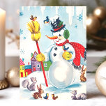 Vintage Snowman and Woodland Animals Cute Retro Holiday Postcard<br><div class="desc">Vintage Snowman and Woodland Animals Cute Retro Holiday Postcard. This design features a vintage scene with Snowman and woodland animals. What a beautiful retro holiday scene.</div>
