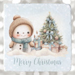 Vintage Snowman Blue Christmas Trivet<br><div class="desc">Cute blue Christmas trivet with an adorable snowman and Christmas tree in blue with vintage vibes. Easily personalize the text or leave it blank. - Kate Eden Art</div>