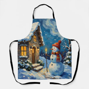 Vintage Snowman by Candlelit Christmas Cottage Apron