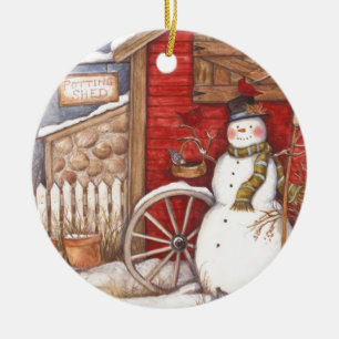 Vintage Snowman Ceramic Ornament