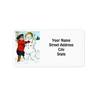 Vintage Snowman & Child Label