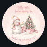 Vintage Snowman Christmas 1st Birthday Stickers<br><div class="desc">Cute Christmas Birthday stickers with an adorable snowman and Christmas tree in blush pink with vintage vibes. Easily personalize the text. You can use it not just for 1st Birthday. :) - Kate Eden Art</div>